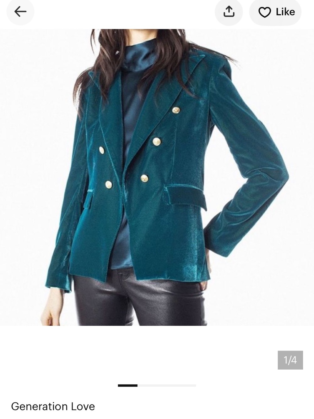 Generation Love Deep Teal Velvet Double-Breasted Blazer